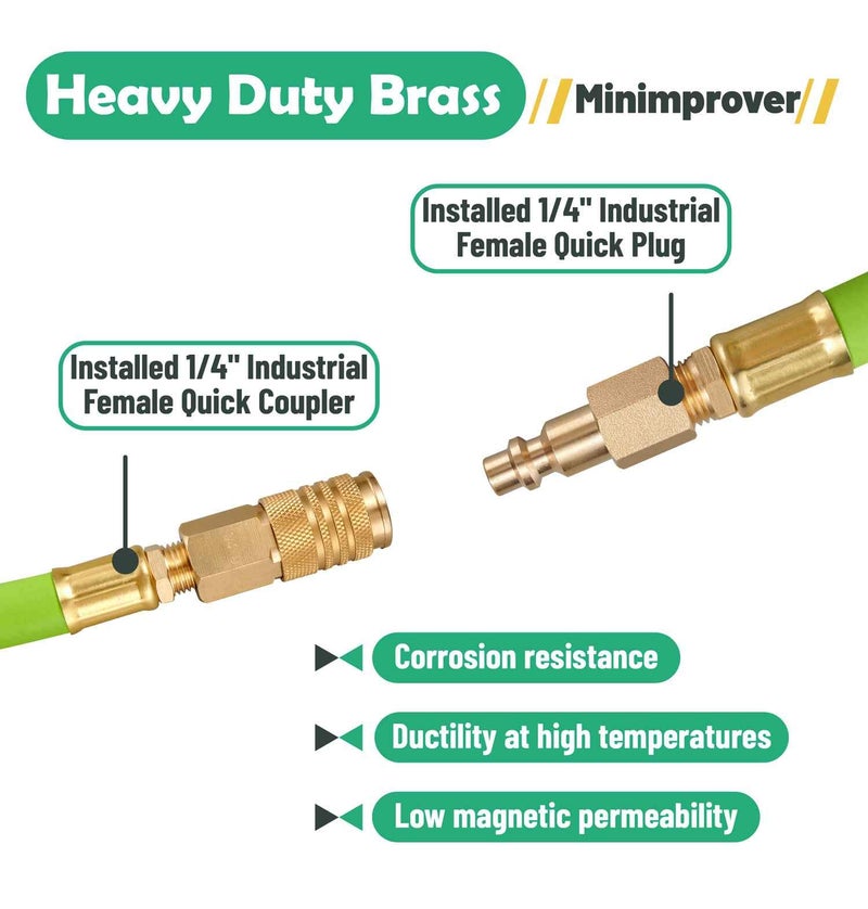 Minimprover 3/8" x 12 Inch Heavy Duty Short Air Compressor EPDM Rubber Hose 300 PSI: 1/4" Male NPT to 1/4" Male NPT Connections With Quick Coupler Brass Fitting - Image 2